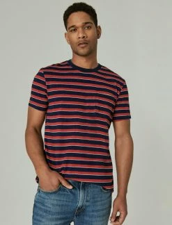 Lucky Brand Mens Indigo Stripe Pocket Crew