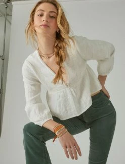 Lucky Brand Womens Lace Inset Babydoll Top