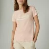 Lucky Brand Womens Embroidered Lucky Script Classic Crew Tee