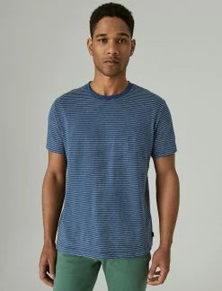 Lucky Brand Mens Linen Stripe Crew Neck Tee