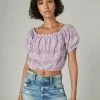 Lucky Brand Womens Off The Shoulder Lace Crop Top