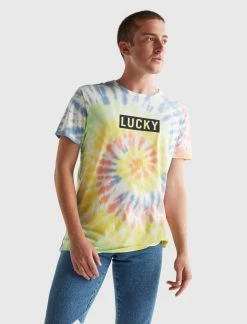 Lucky Brand Mens Pride Tie Dye Logo Gender Neutral Tee
