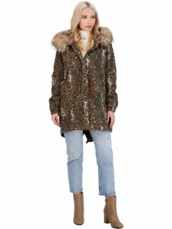 Lucky Brand Womens Animal Print Parka Anorak Jacket
