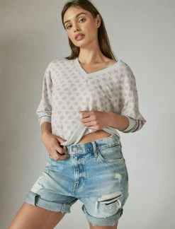 Lucky Brand Womens Cloud Jersey Long Sleeve V Neck Top