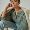 Lucky Brand Womens Textured Popover Blouse