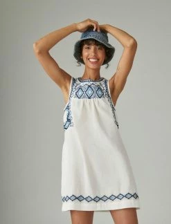 Lucky Brand Womens Embroidered Sleeveless Dress
