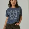 Lucky Brand Womens Lucky Ombre Shield Crop Tee