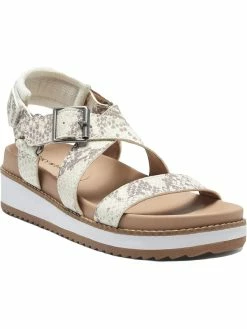 Lucky Brand Idenia Womens Leather Embossed Flatform Sandals