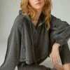 Lucky Brand Womens Raglan Raw Edge Zip Up Hoodie
