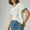 Lucky Brand Womens Lucky Logo Boxy Ringer Tee