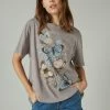 Lucky Brand Womens Butterflies Boyfriend Tee