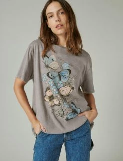 Lucky Brand Womens Butterflies Boyfriend Tee