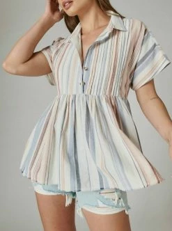 Lucky Brand Short Sleeve Babydoll Tunic Shirt in Cream Multi