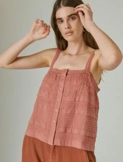 Lucky Brand Womens Woven Lace Tank