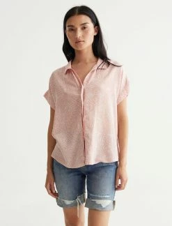 Lucky Brand Womens Short Sleeve Tie Front Shirt